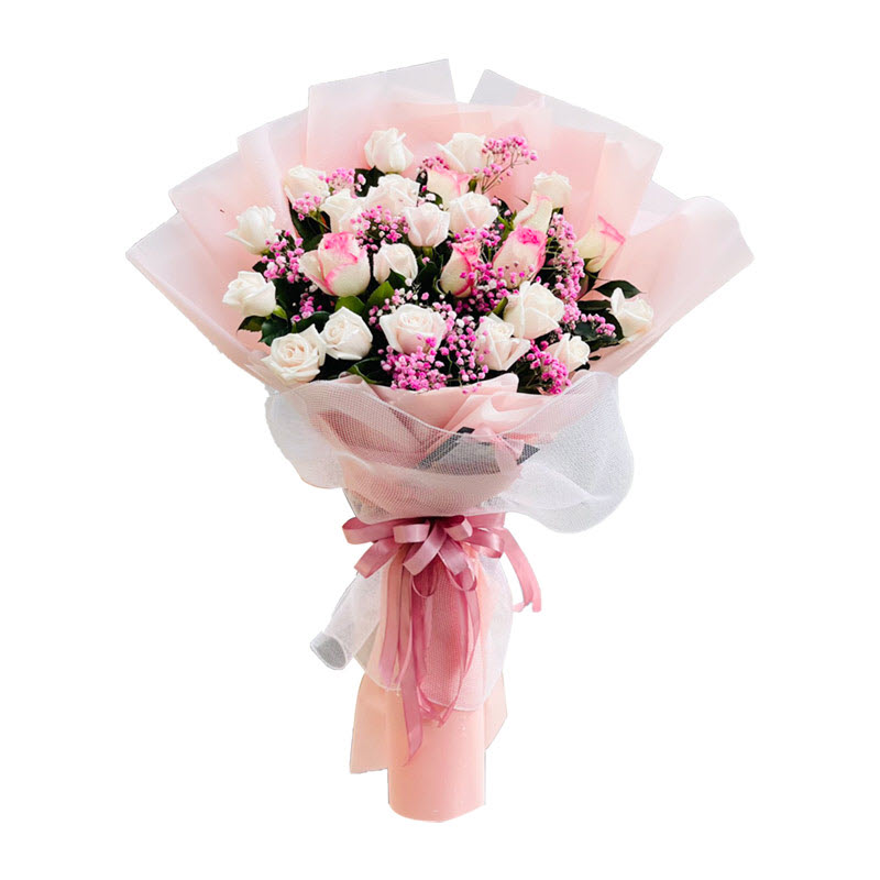 24 Pink and White Roses Bouquet